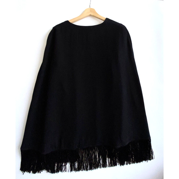 K/LAB Black Open Front Dressy Cape Jacket Fringe Hem Lined Size M - Picture 4 of 5